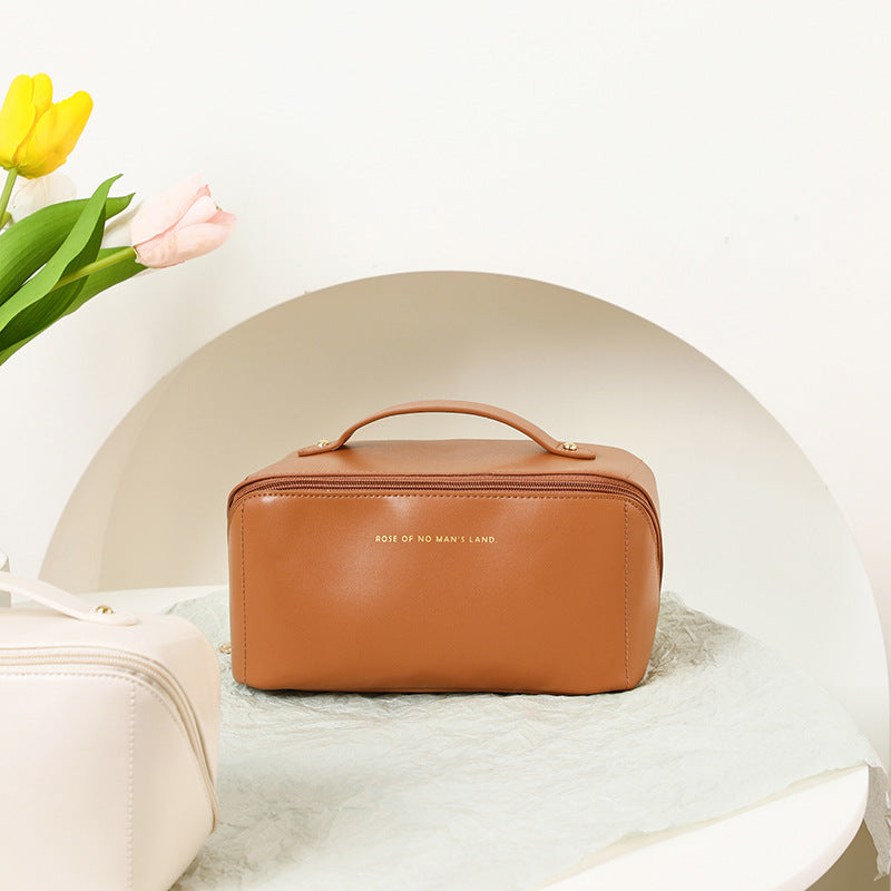 Portable PU Makeup Powder Waterproof Multifunctional Bag-Brown(SA2403-21) Cosmetic Pouches Apricot