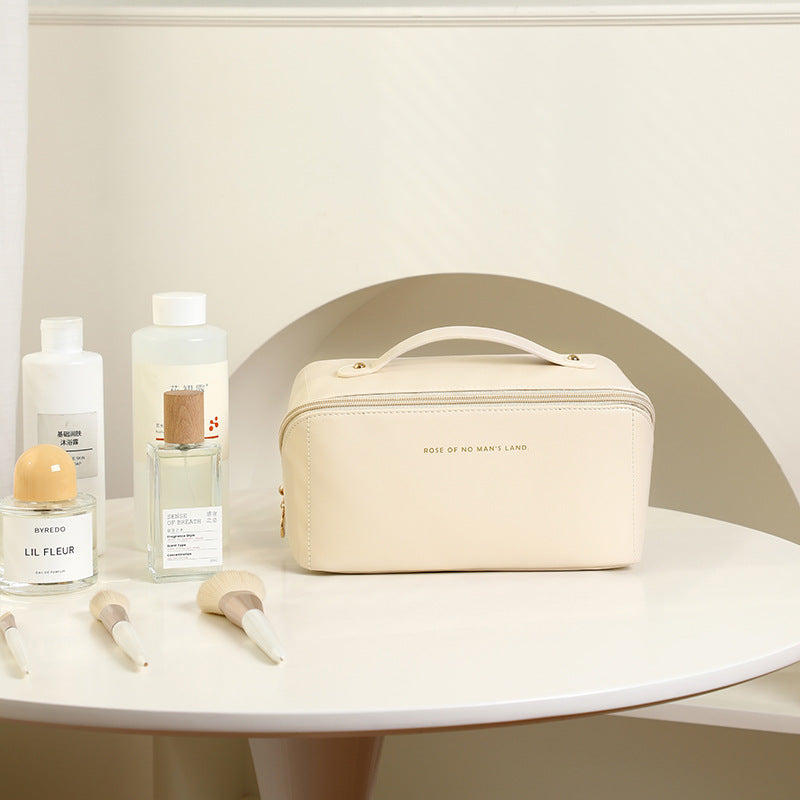 Portable PU Makeup Powder Waterproof Multifunctional Bag-14265Cream(SA2403-21) Cosmetic Pouches Apricot