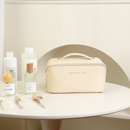 Portable PU Makeup Powder Waterproof Multifunctional Bag-14265Cream(SA2403-21) Cosmetic Pouches Apricot