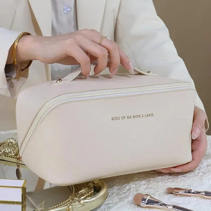 Portable PU Makeup Powder Waterproof Multifunctional Bag-14265Cream(SA2403-21) Cosmetic Pouches Apricot