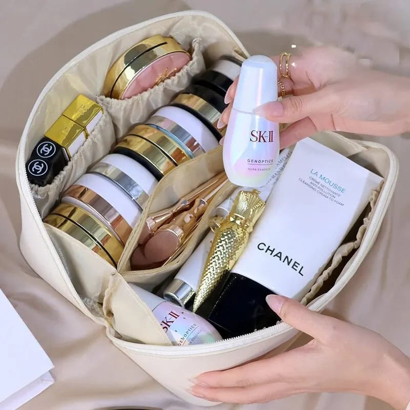 Portable PU Makeup Powder Waterproof Multifunctional Bag-14265Cream(SA2403-21) Cosmetic Pouches Apricot