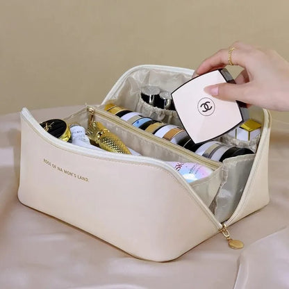 Portable PU Makeup Powder Waterproof Multifunctional Bag-14265Cream(SA2403-21) Cosmetic Pouches Apricot