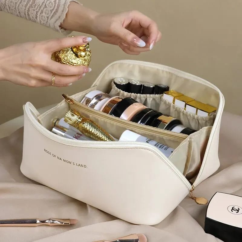 Portable PU Makeup Powder Waterproof Multifunctional Bag-14265Cream(SA2403-21) Cosmetic Pouches Apricot