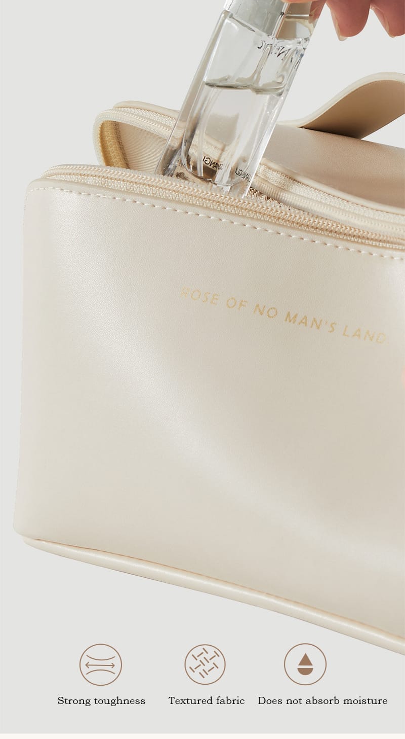 Portable PU Makeup Powder Waterproof Multifunctional Bag-14265Cream(SA2403-21) Cosmetic Pouches Apricot