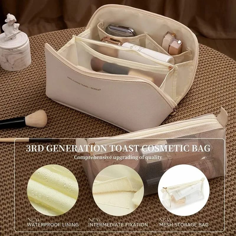 Portable PU Makeup Powder Waterproof Multifunctional Bag-14265Cream(SA2403-21) Cosmetic Pouches Apricot
