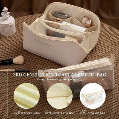 Portable PU Makeup Powder Waterproof Multifunctional Bag-14265Cream(SA2403-21) Cosmetic Pouches Apricot