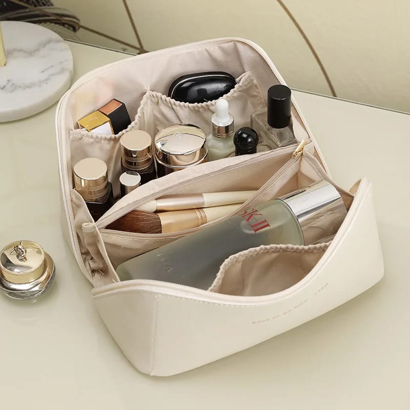 Portable PU Makeup Powder Waterproof Multifunctional Bag-14265Cream(SA2403-21) Cosmetic Pouches Apricot