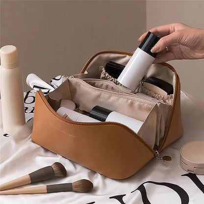 Portable PU Makeup Powder Waterproof Multifunctional Bag-Brown(SA2403-21) Cosmetic Pouches Apricot