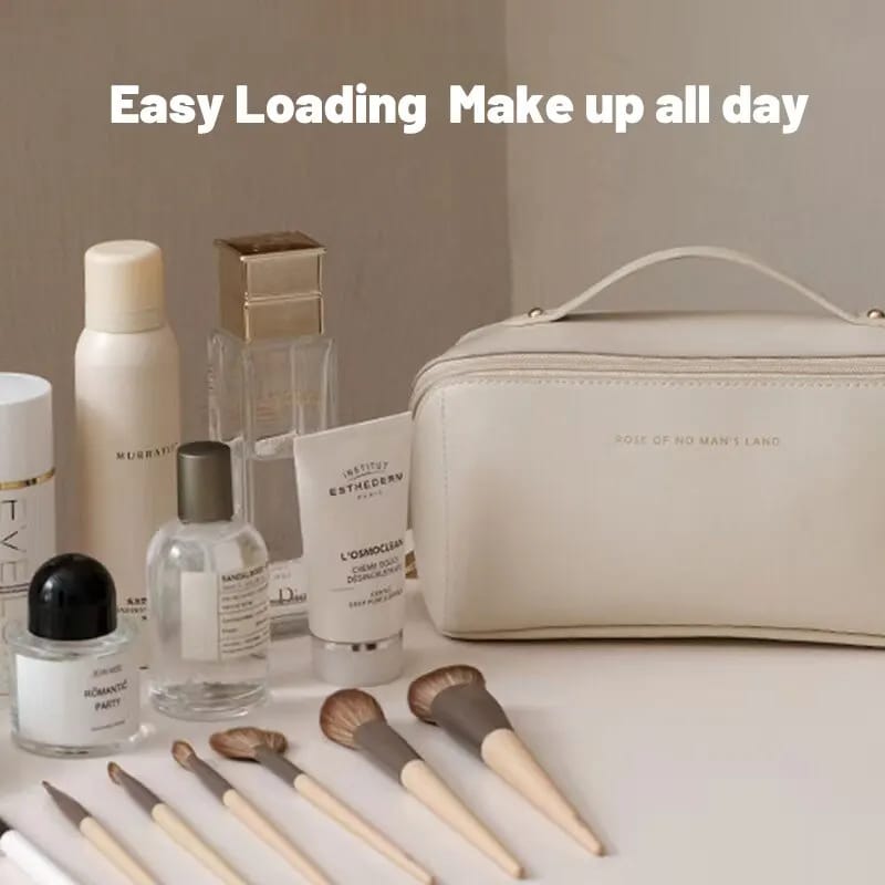 Portable PU Makeup Powder Waterproof Multifunctional Bag-14265Cream(SA2403-21) Cosmetic Pouches Apricot