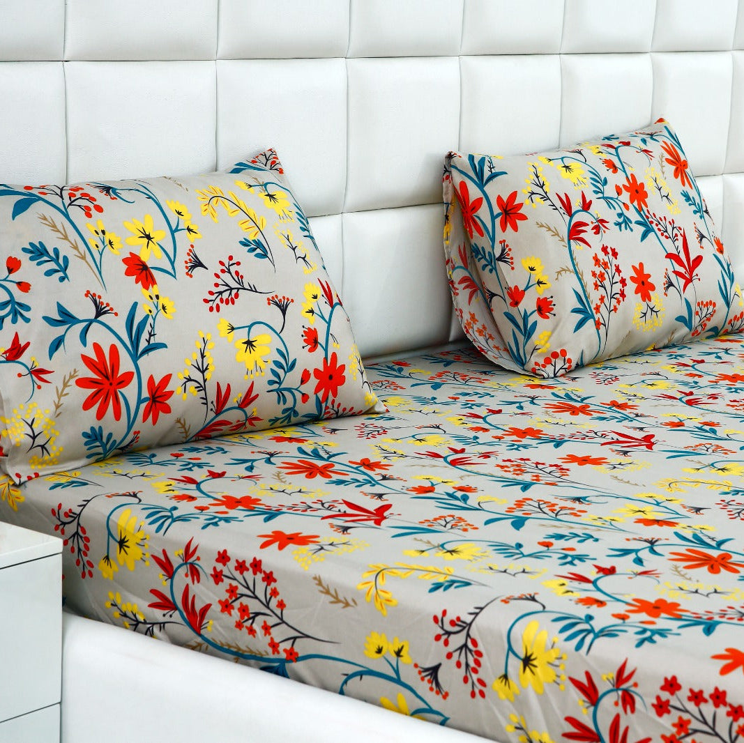 3 PCs Double Bed Sheet-Orange Lilly Bed Sheets Apricot