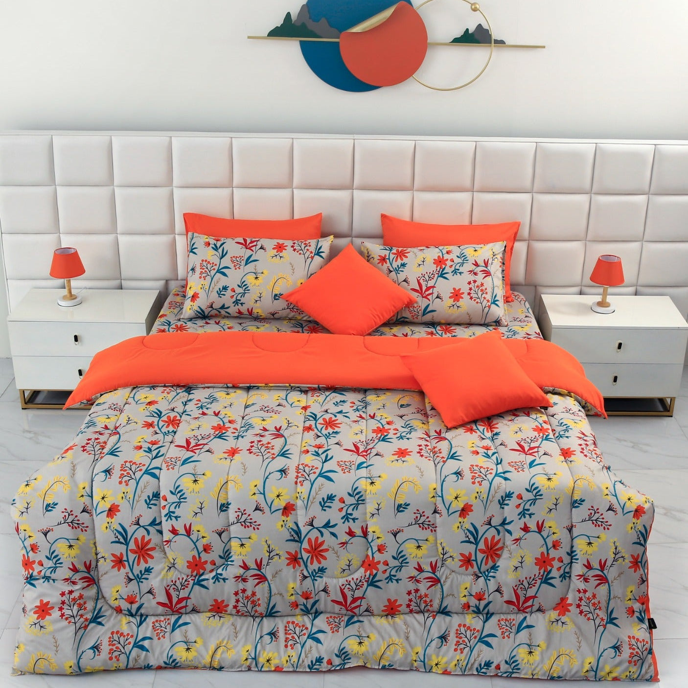 8 PCs Winter Comforter Set-Orange Lilly Comforters Apricot