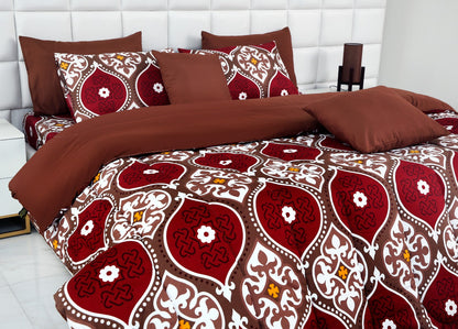 5 PCs Single Comforter Set-Brown Crown Comforters Apricot   