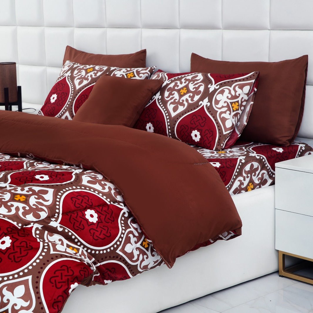 5 PCs Single Comforter Set-Brown Crown Comforters Apricot   