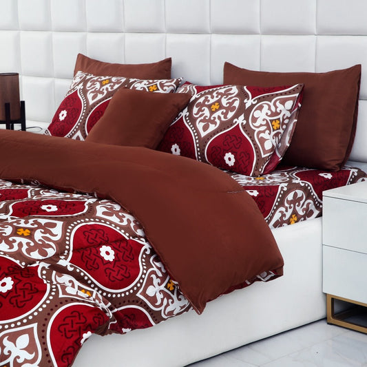 5 PCs Single Comforter Set-Brown Crown Comforters Apricot   