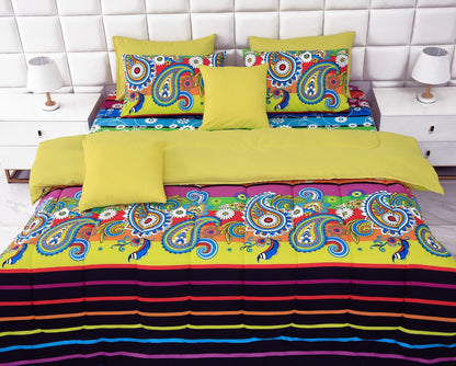 5 PCs Single Comforter Set-Multi Flower (Yellow Reverse) Comforters Apricot   