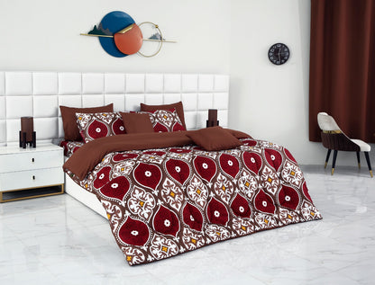 5 PCs Single Comforter Set-Brown Crown Comforters Apricot   