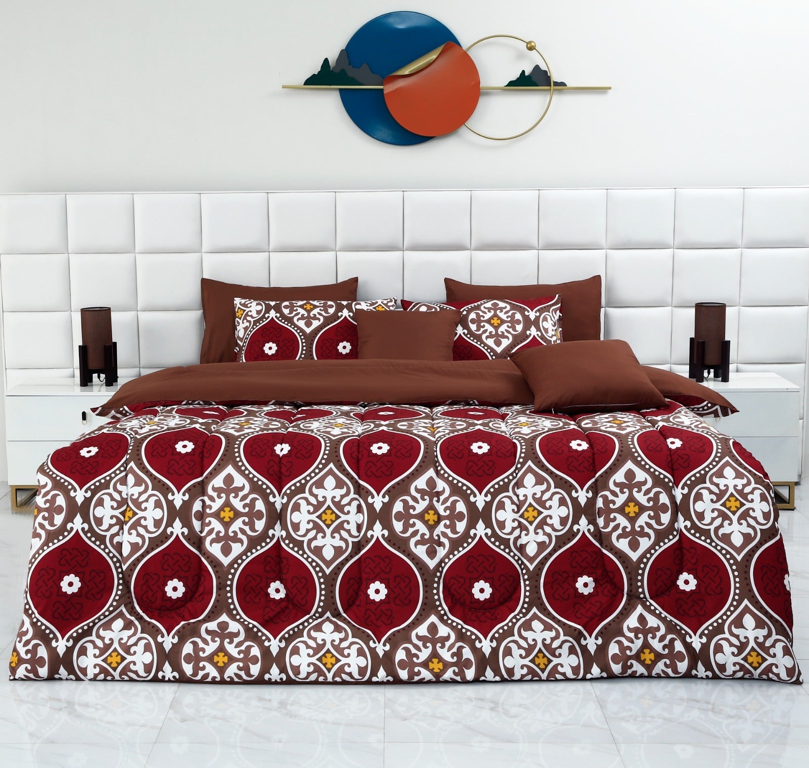 8 PCs Winter Comforter Set-Brown Crown Comforters Apricot