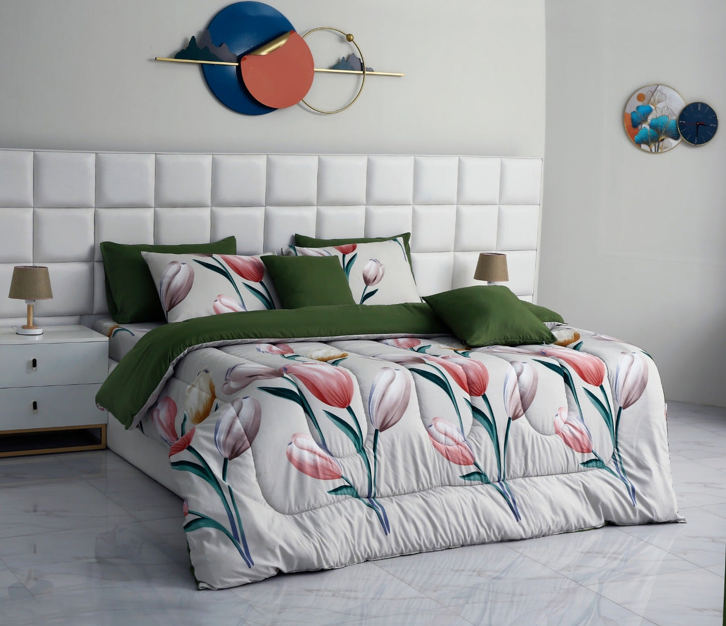 5 PCs Single Comforter Set-Ash Black Comforters Apricot