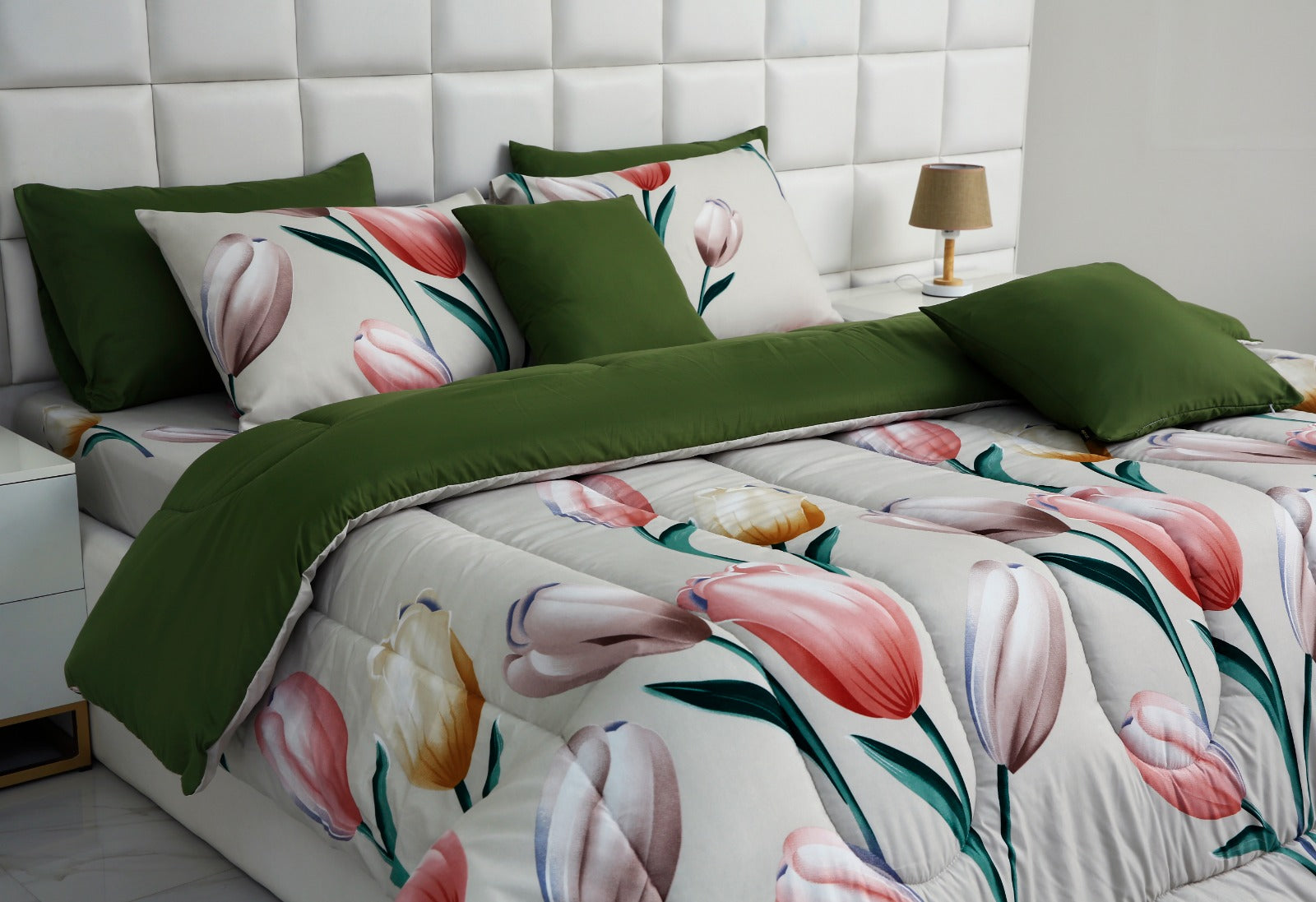 5 PCs Single Comforter Set-Ash Black Comforters Apricot