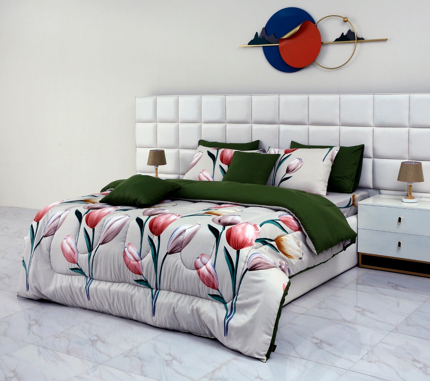 5 PCs Single Comforter Set-Ash Black Comforters Apricot