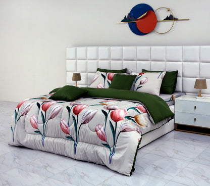 5 PCs Single Comforter Set-Ash Black Comforters Apricot