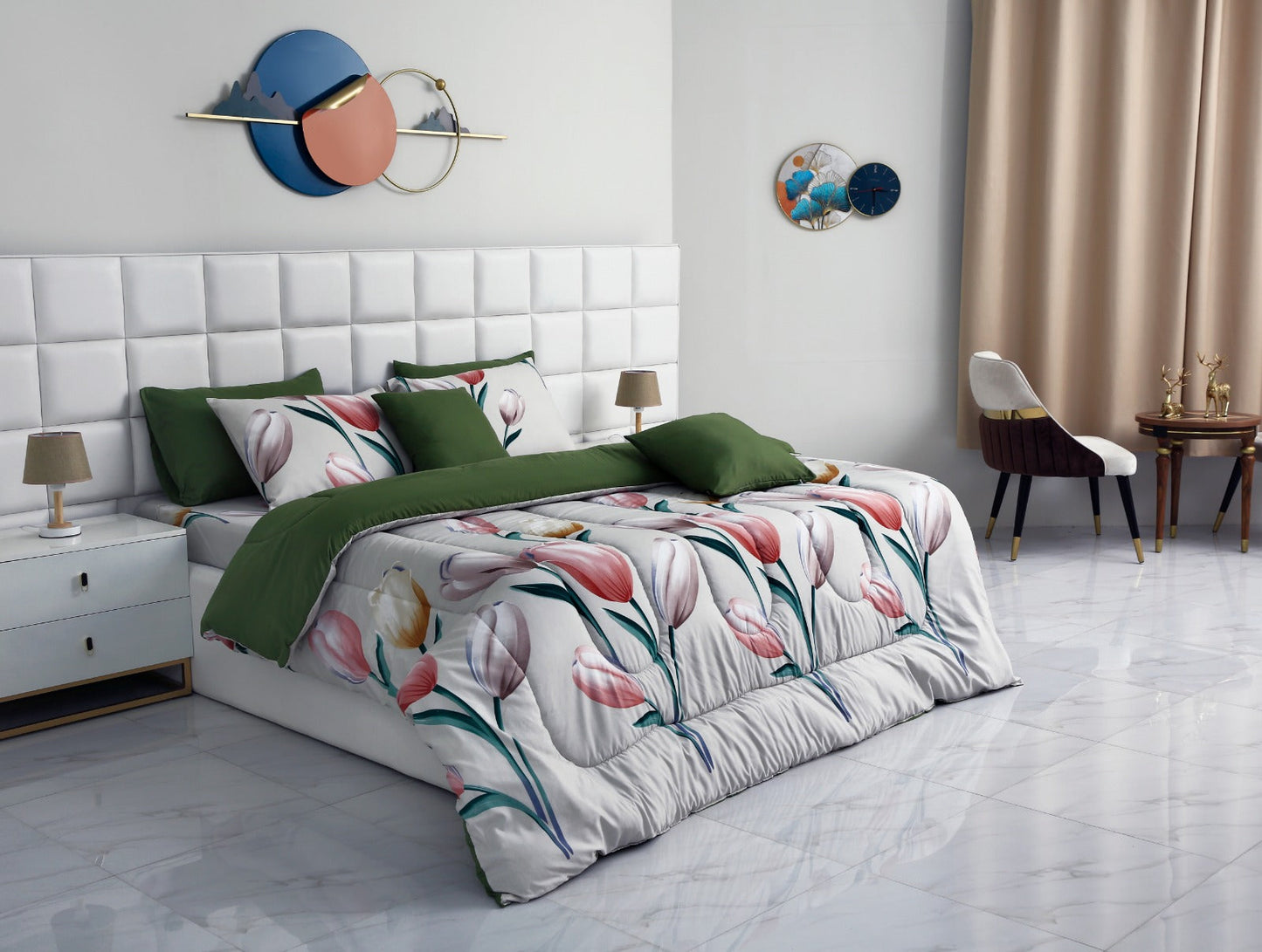 5 PCs Single Comforter Set-Ash Black Comforters Apricot