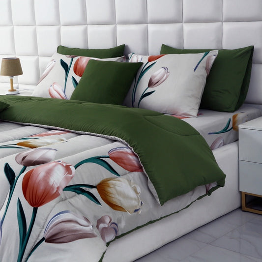 5 PCs Single Comforter Set-Ash Black Comforters Apricot