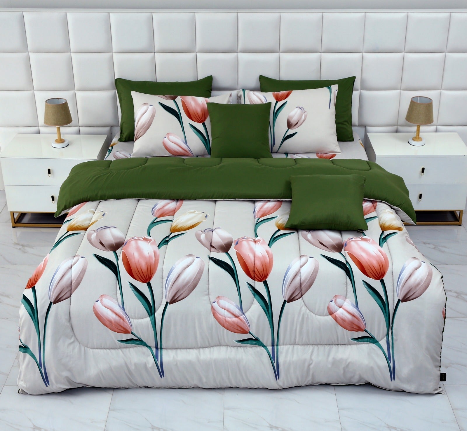 5 PCs Single Comforter Set-Ash Black Comforters Apricot