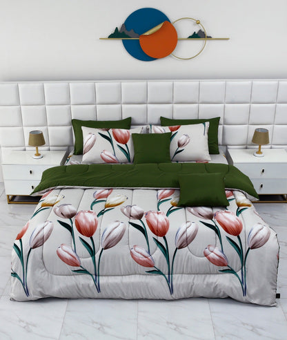 5 PCs Single Comforter Set-Ash Black Comforters Apricot
