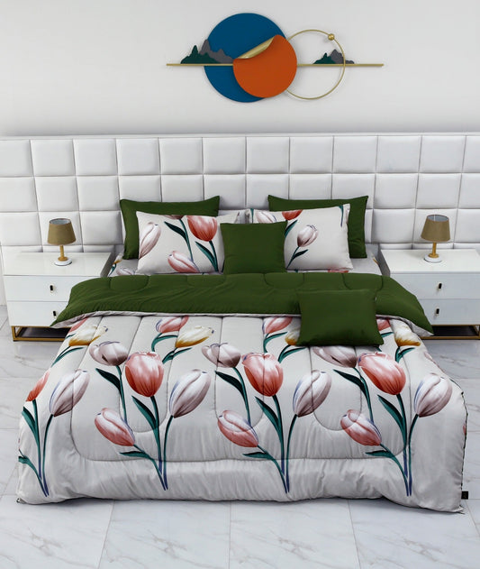 5 PCs Single Comforter Set-Ash Black Comforters Apricot