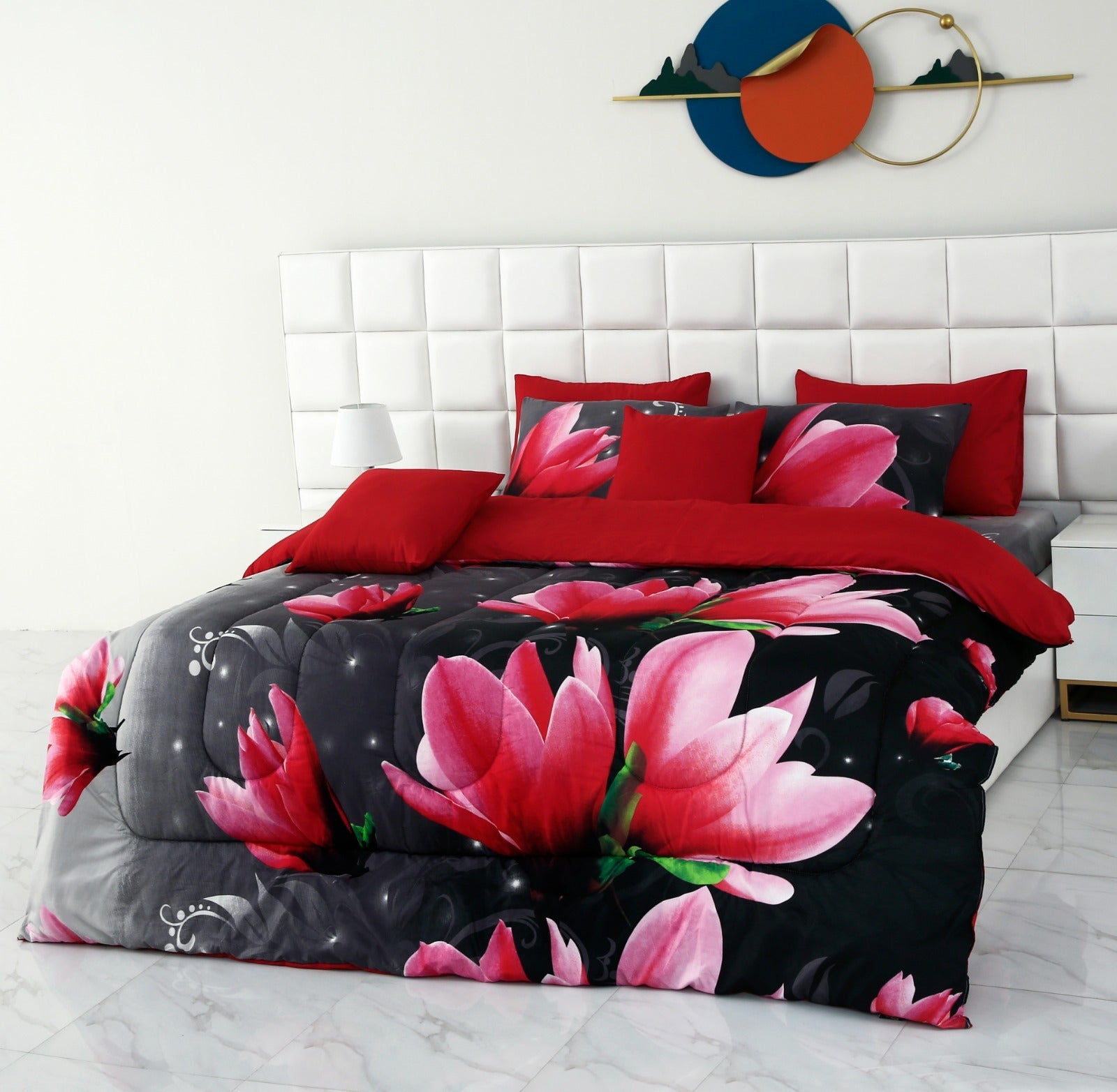 5 PCs Single Comforter Set-15185Pink Lotus Comforters Apricot   