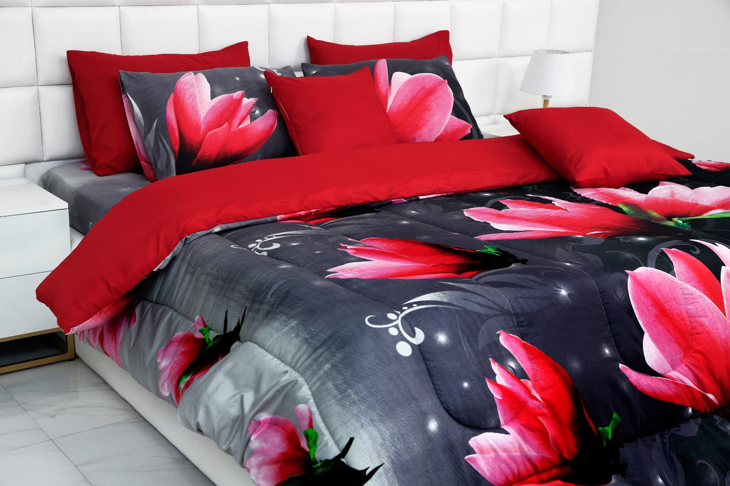 5 PCs Single Comforter Set-15185Pink Lotus Comforters Apricot   
