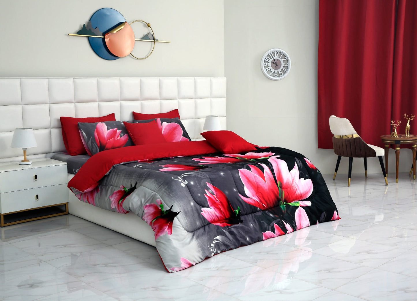 5 PCs Single Comforter Set-15185Pink Lotus Comforters Apricot   