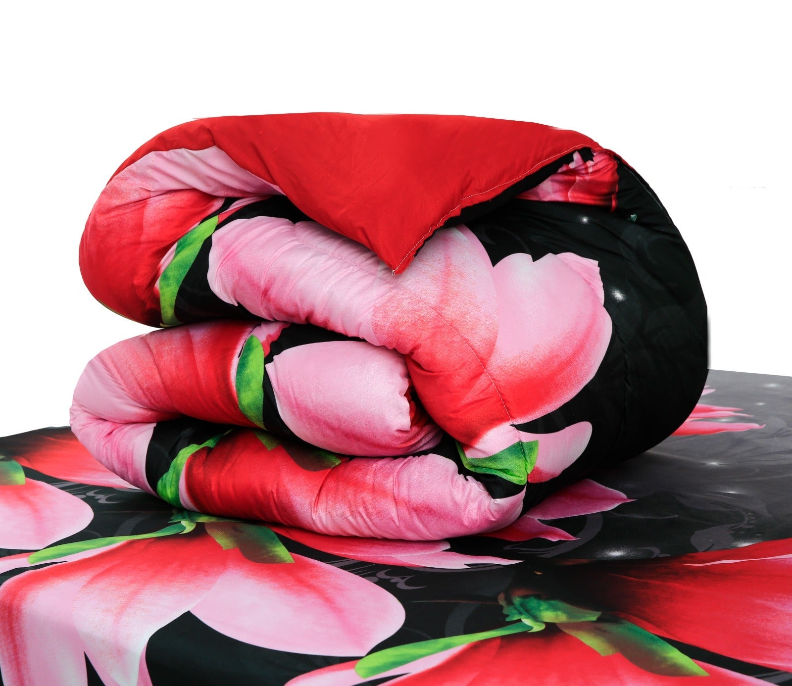 5 PCs Single Comforter Set-15185Pink Lotus Comforters Apricot   