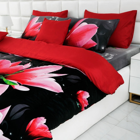 5 PCs Single Comforter Set-15185Pink Lotus Comforters Apricot   