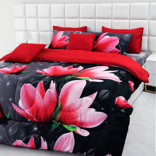 5 PCs Single Comforter Set-15185Pink Lotus Comforters Apricot   