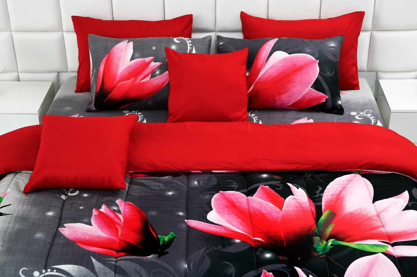 5 PCs Single Comforter Set-15185Pink Lotus Comforters Apricot   