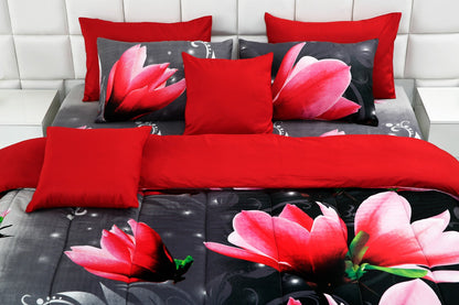 5 PCs Single Comforter Set-15185Pink Lotus Comforters Apricot   