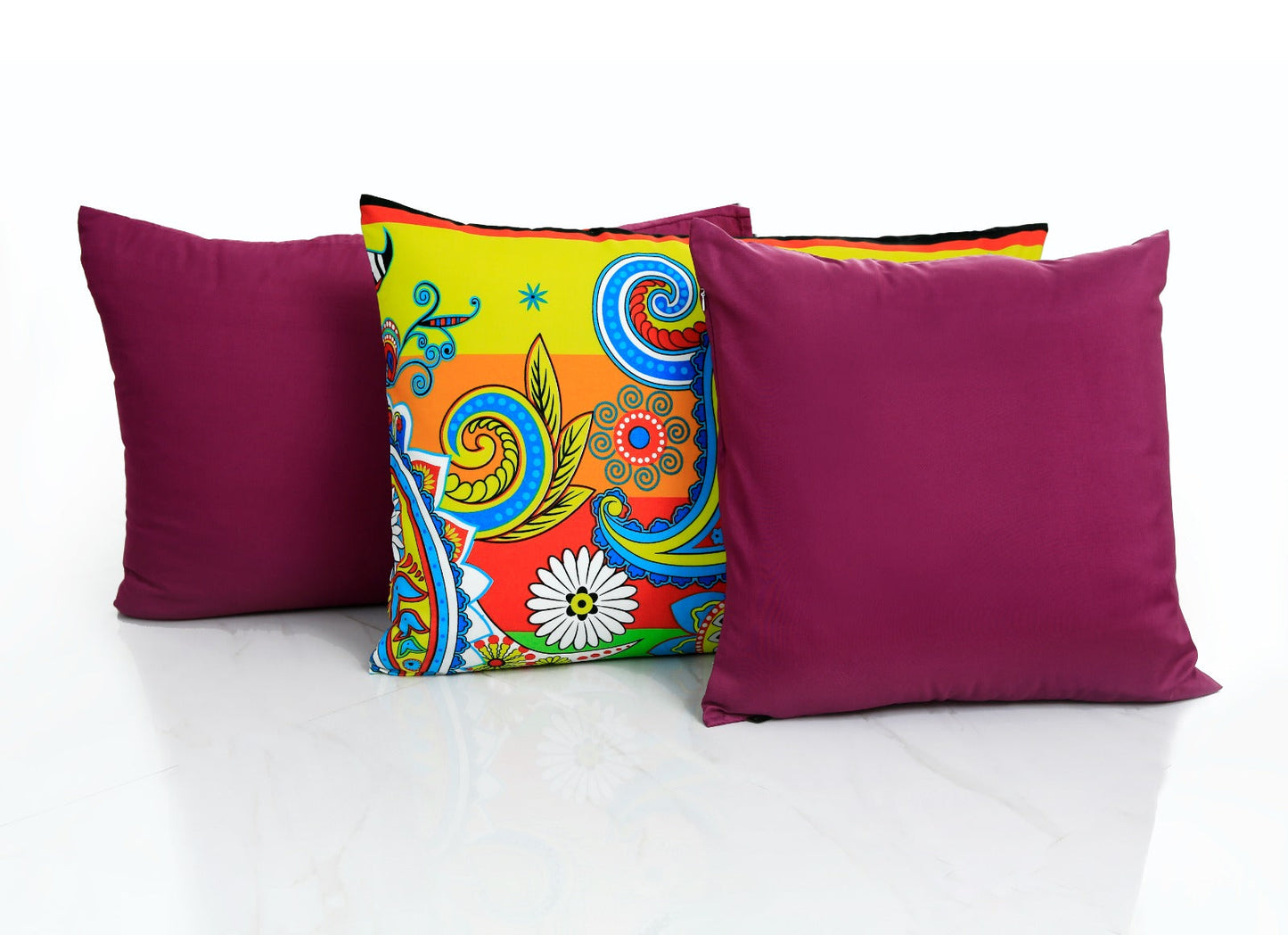 5 PCs Single Comforter Set-Multi Flower (Plum Reverse) Comforters Apricot   