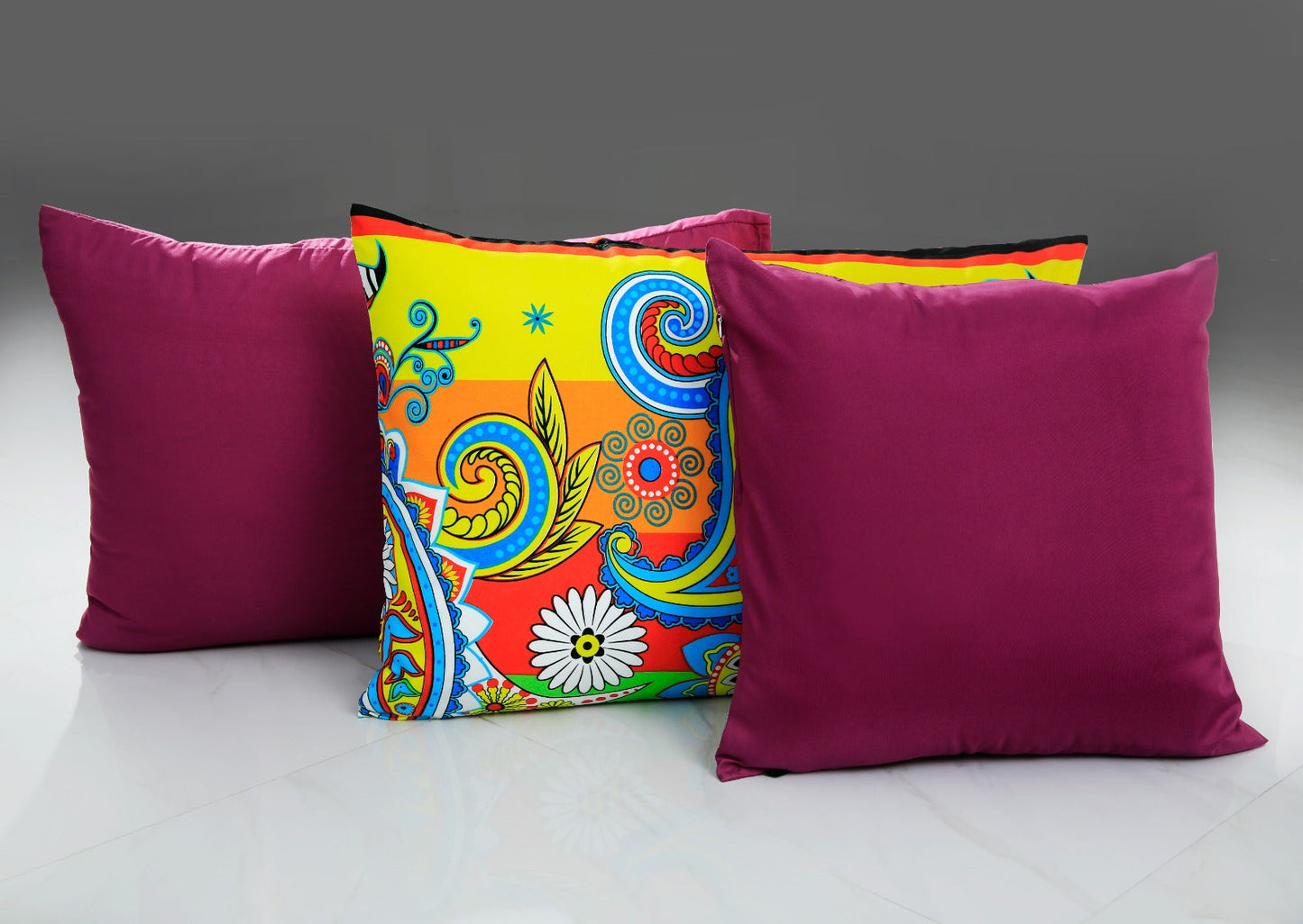 5 PCs Single Comforter Set-Multi Flower (Plum Reverse) Comforters Apricot   