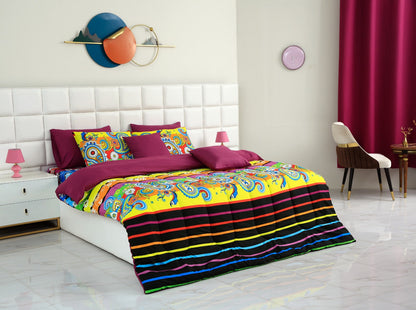 5 PCs Single Comforter Set-Multi Flower (Plum Reverse) Comforters Apricot   