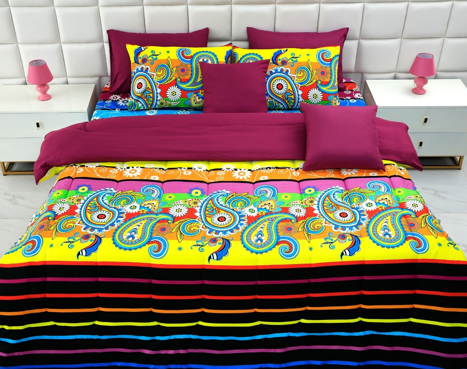 8 PCs Winter Comforter Set-Multi Flowers Comforters Apricot