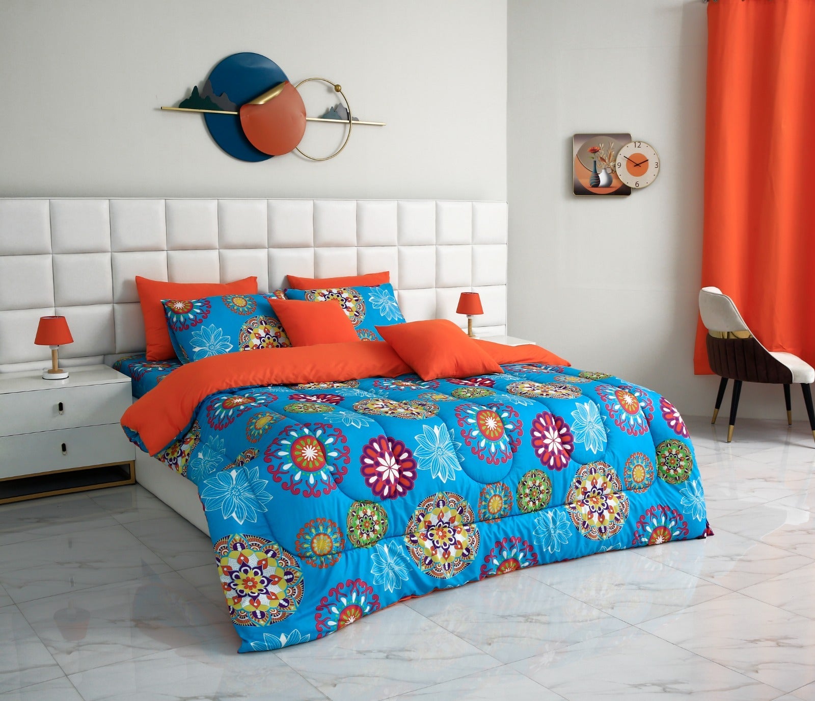 8 PCs Winter Comforter Set-15000Turquoise Flower Comforters Apricot   