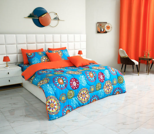 8 PCs Winter Comforter Set-15000Turquoise Flower Comforters Apricot   