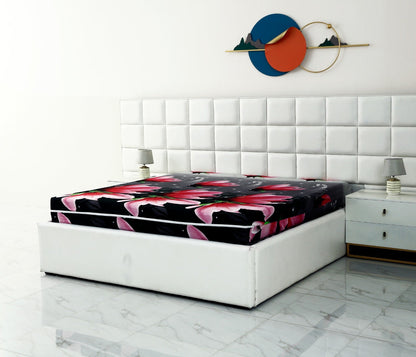 Zipper Mattress Cover Printed-Pink Lotus Protectors Apricot   