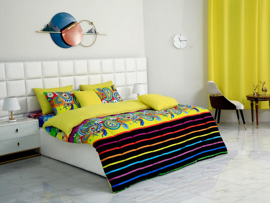 8 PCs Winter Comforter Set-Multi Flowers(Yellow Reverse) Comforters Apricot