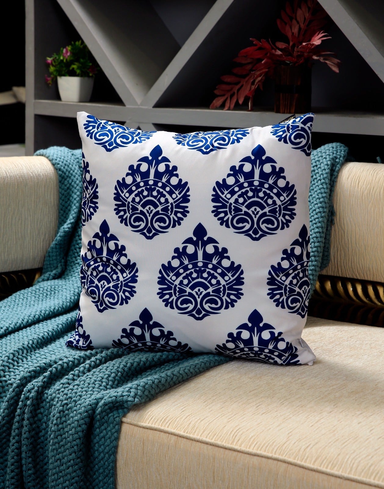 4 PCs Digital Printed Cotton Cushions-Blue Branco cushions Apricot   