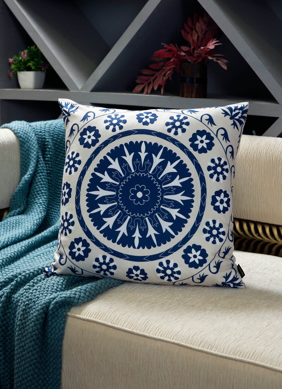 4 PCs Digital Printed Cotton Cushions-Blue Branco cushions Apricot   