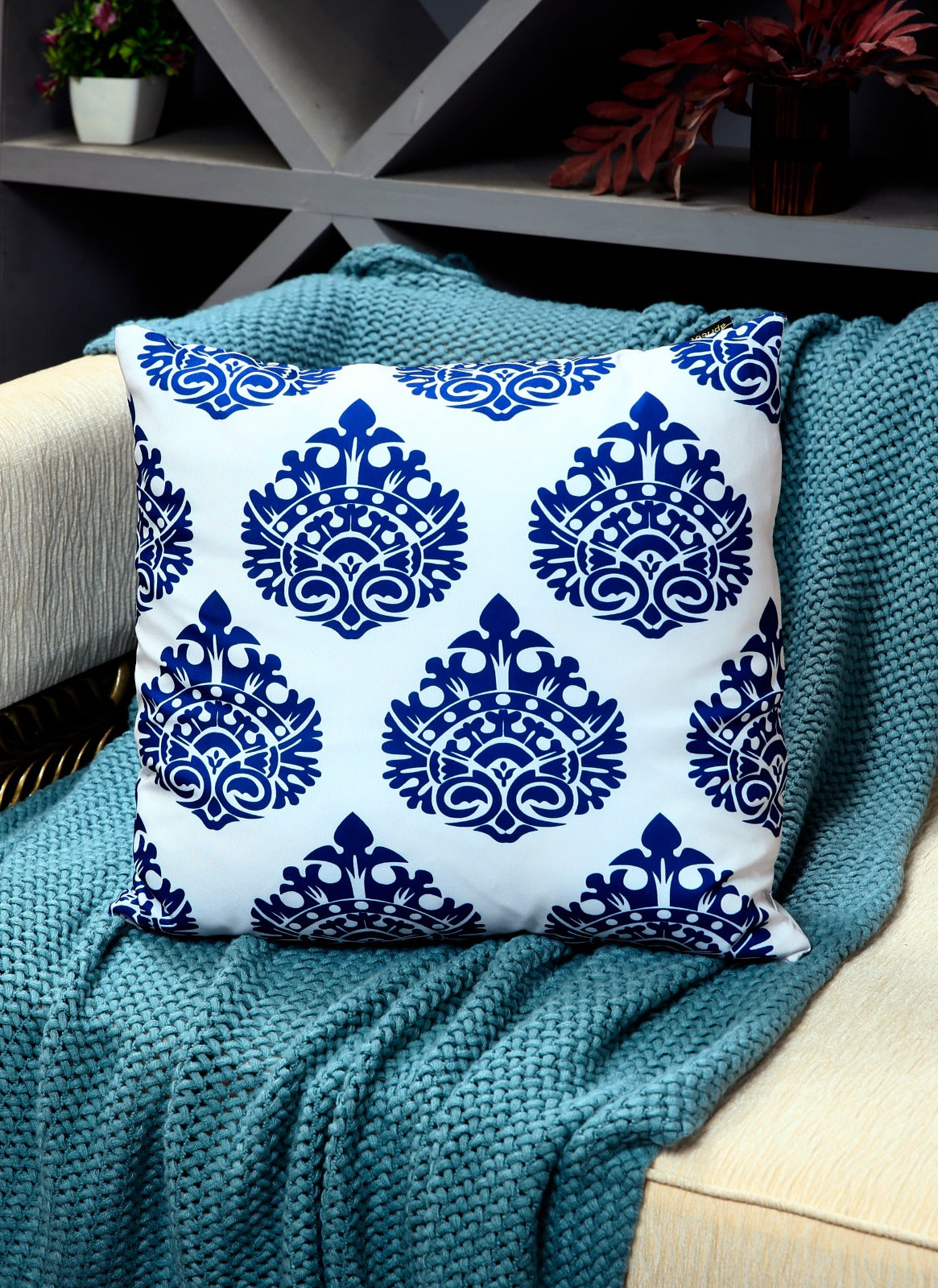 4 PCs Digital Printed Cotton Cushions-Blue Branco cushions Apricot   