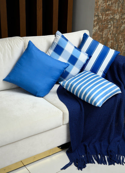 4 PCs Digital Printed Cotton Cushions-Blue Check cushions Apricot   